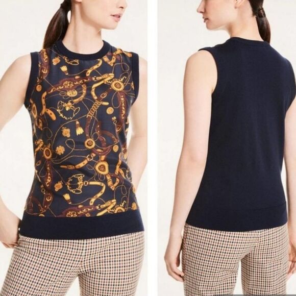 Brooks Brothers Equestrian Wool Silk Mixed-Media Rope Print Pullover Vest - Picture 1 of 7